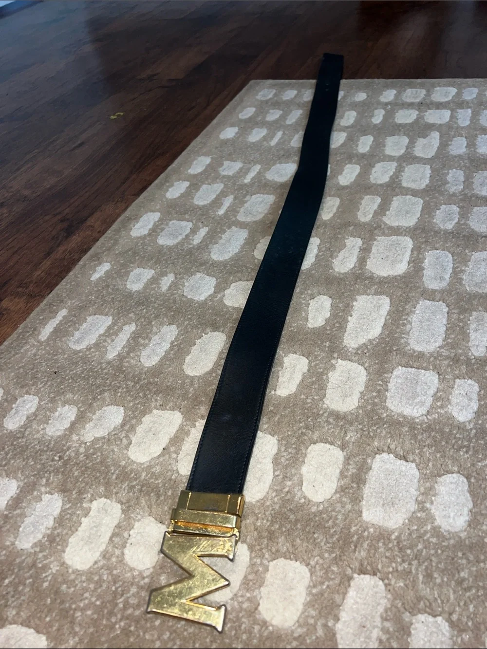 MCM Reversible Leather Belt in Black and Tan with Gold M Buckle